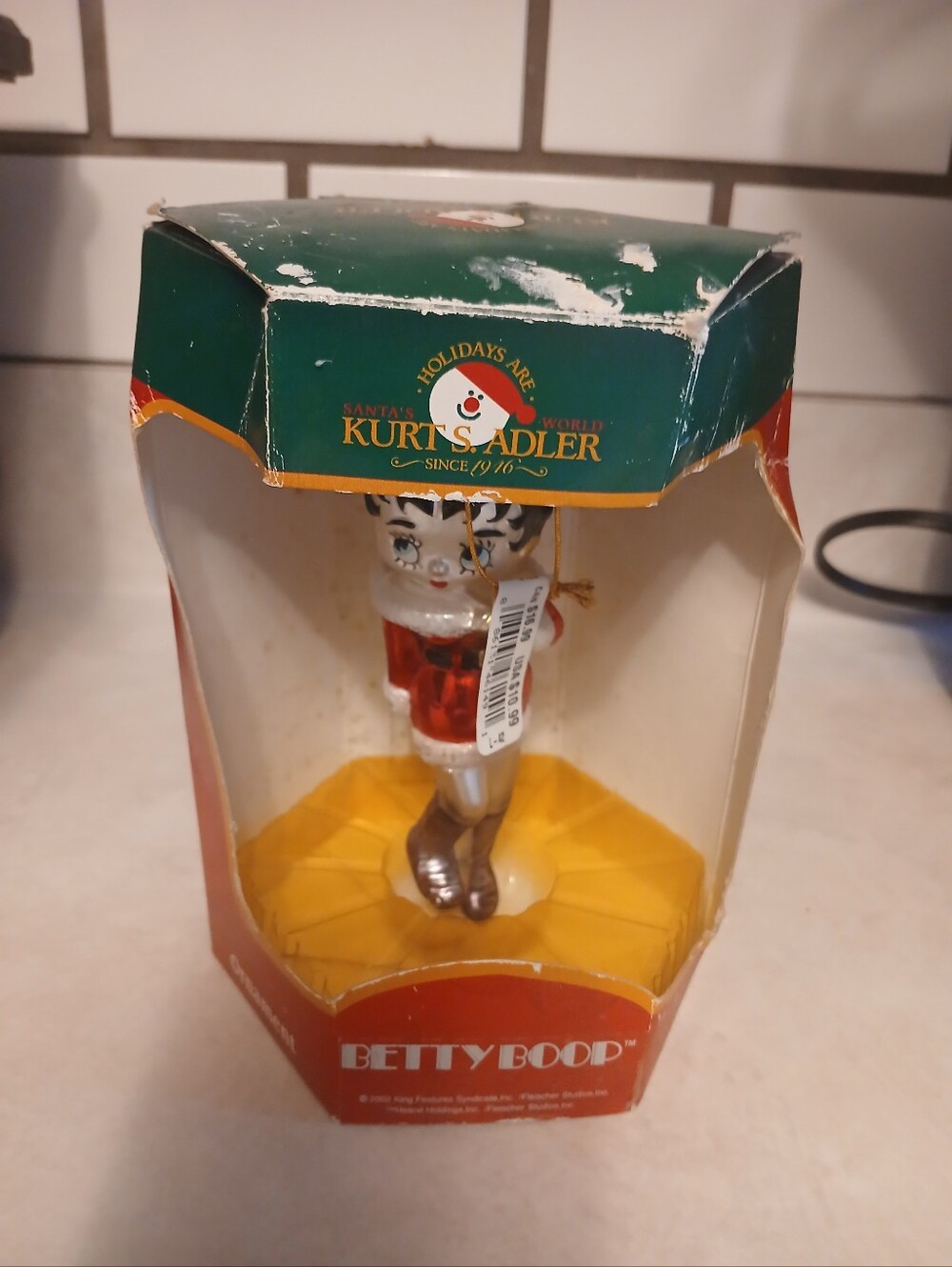 Vintage Kurt Adler Betty Boop Glass Christmas Ornament w/ Original Box & Price